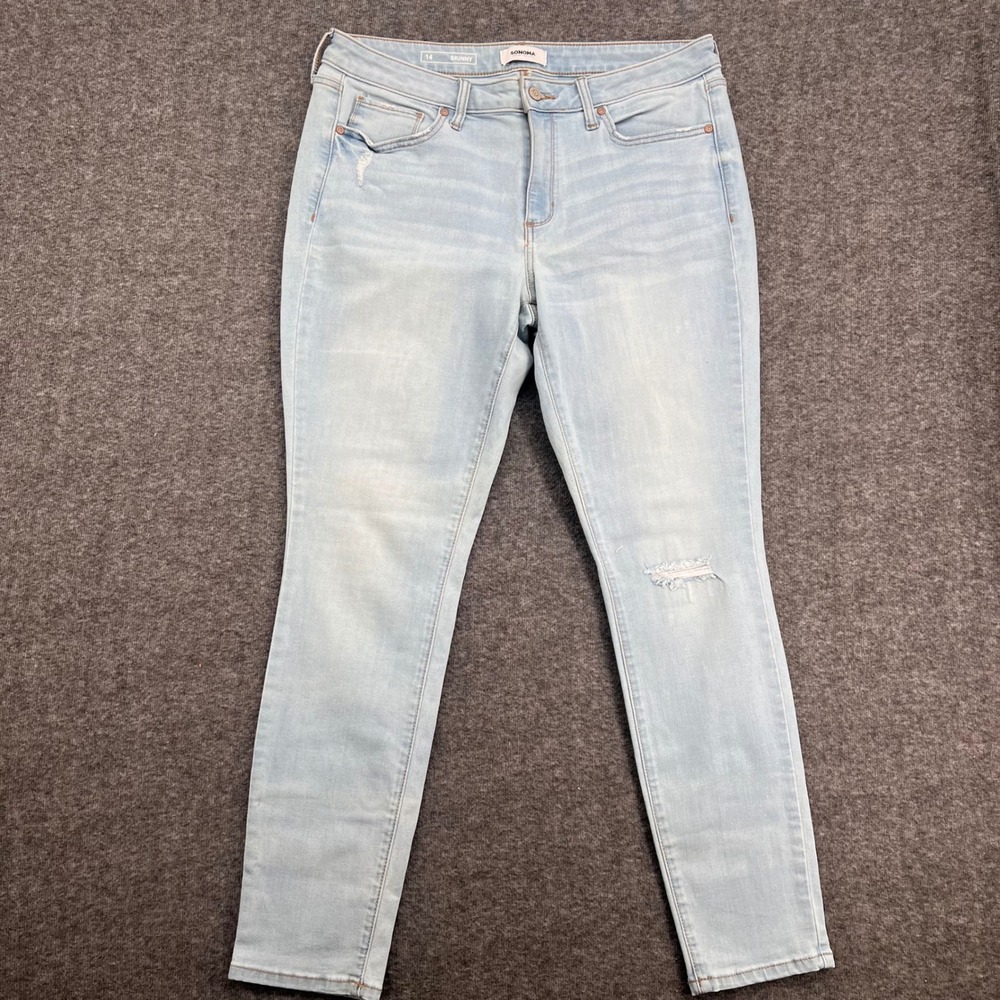 Sonoma Goods for Life Womens Size 14 Skinny Jeans Light Wash Distressed Denim